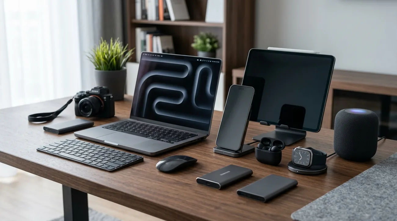Modern collection of electronic devices on a desk