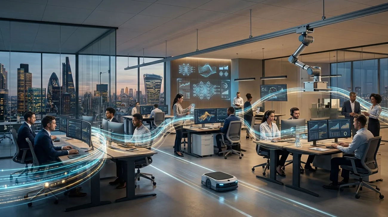 Collaborative technology team in office