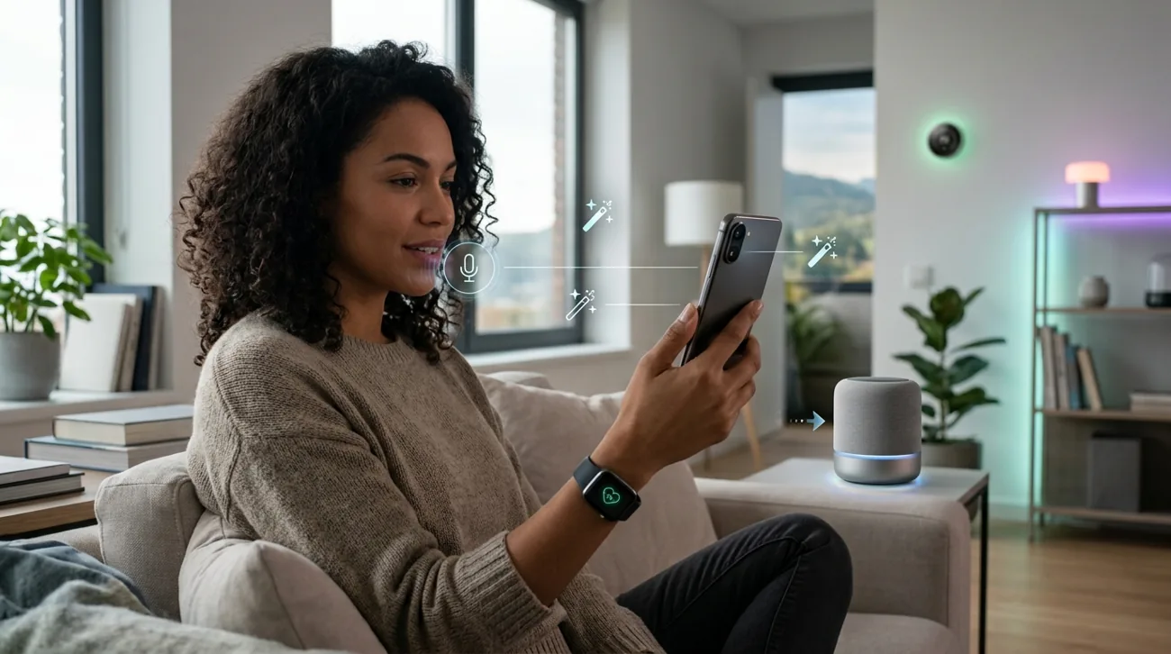 Person using a wearable device at home
