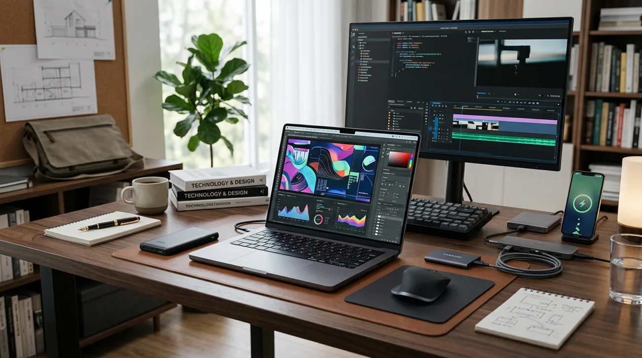 Organized desk with productivity devices